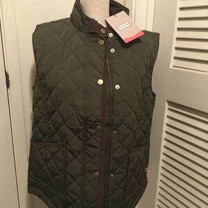 Hunter Women's Quilted Vest w Corduroy Trim - Olive Green, Size M